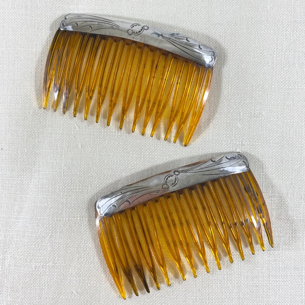 NAVAJO STERLING SILVER HAIR Combs VTG - Picture 1 of 6